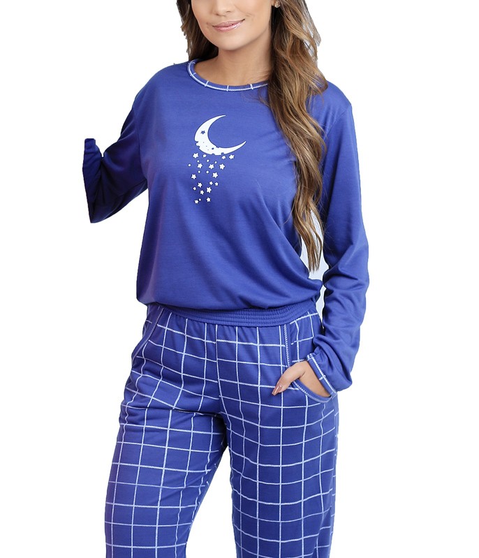 Pijama Feminino Americano Lua Chic Xadrez Salmão