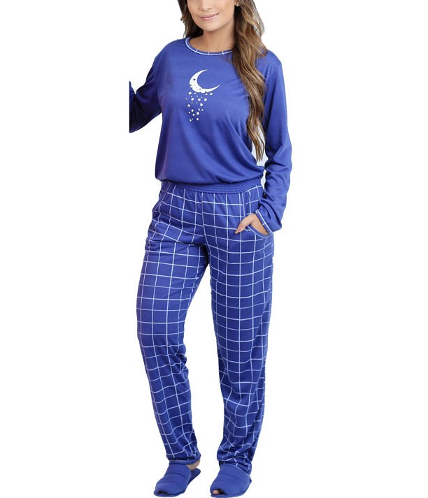 Pijama Feminino Americano Lua Chic Xadrez Salmão