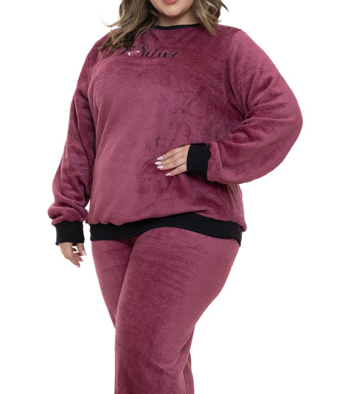 Pijama Fleece com Touca e Zíper Stars Rosê - Plus size - Algodão