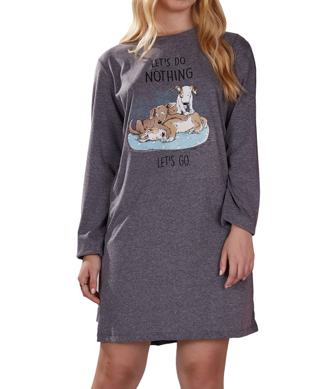 Camisola Curta Manga Longa Dogs Pzama Anna BI (40233) Mescla - Plus Size 