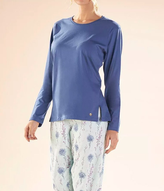 Pijama comprido 100% algodão estampado flores